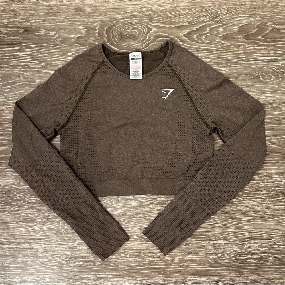 Gymshark Vital Seamless 2.0 Crop Top Brown Marl Mesh - Women’s Size L